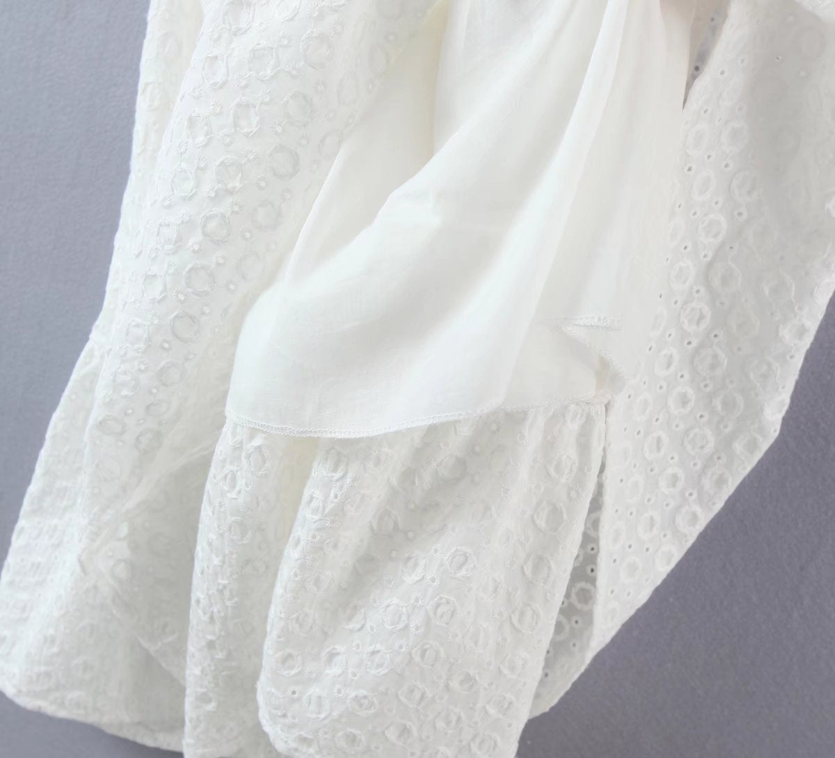 Square Neck Backless Tie Puff Sleeve Lace Dress