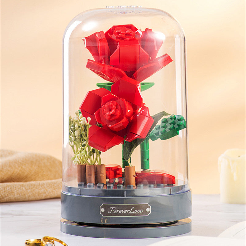 Assembled Building Blocks Flower Rose Holding Valentine's Day Gift