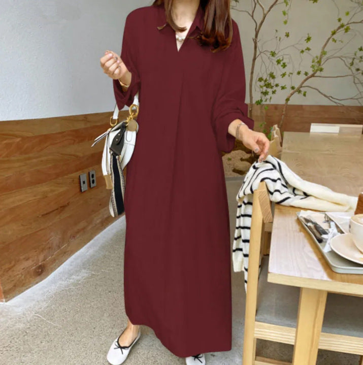 New Solid-color Turn-down CollarCotton-linen Long-sleeve