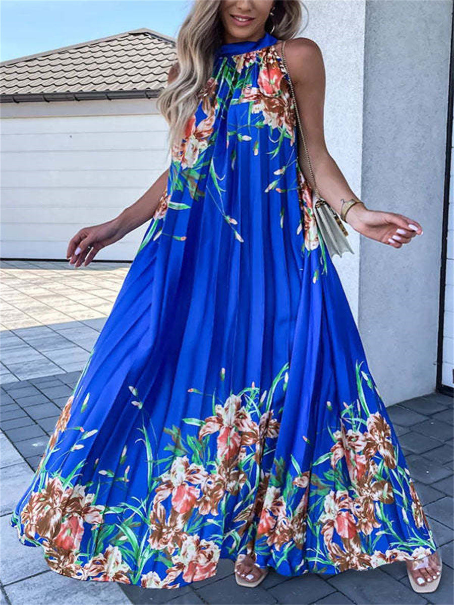 Women's Round Neck Off Shoulder Trend Print Dress