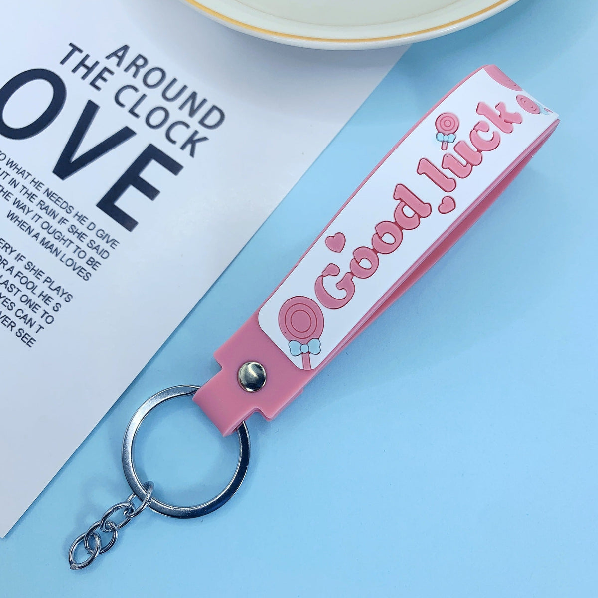 Lollipop Rainbow-colored Belt Hand Strap Keychain