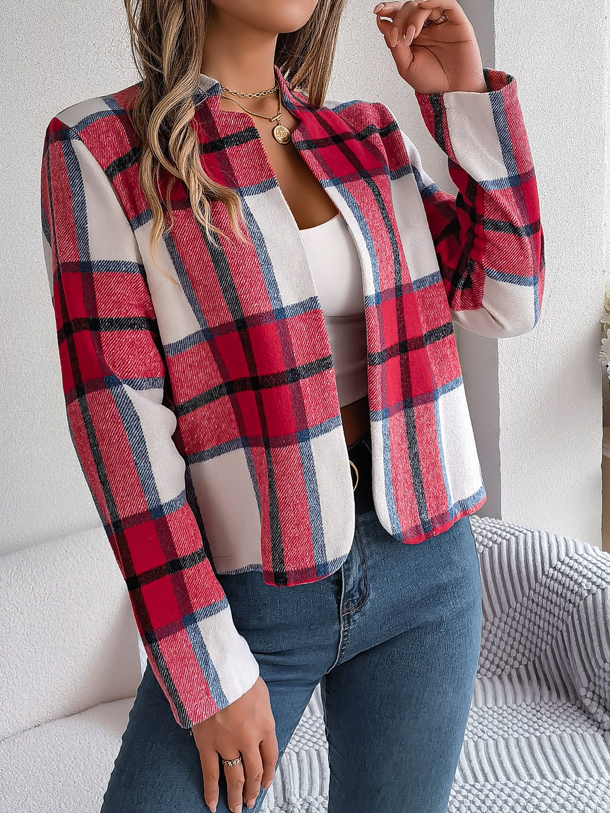 Women's Casual Plaid Long Sleeve Tweed Set