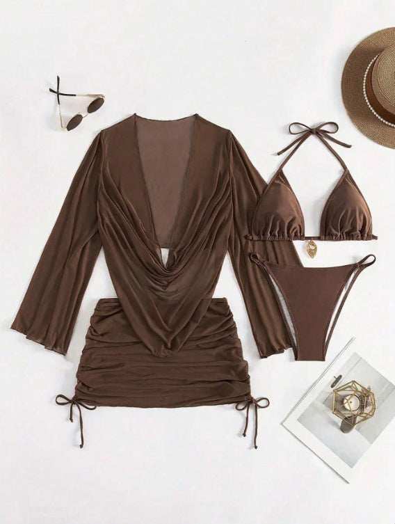 European And American Women's Sexy Blouse Lace-up Bikini Suit