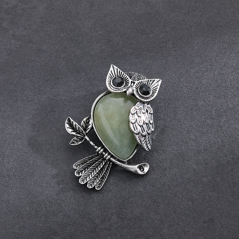 Natural Stone Crystal Pendant Owl Pendant Alloy Accessories Necklace
