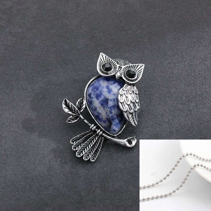 Natural Stone Crystal Pendant Owl Pendant Alloy Accessories Necklace