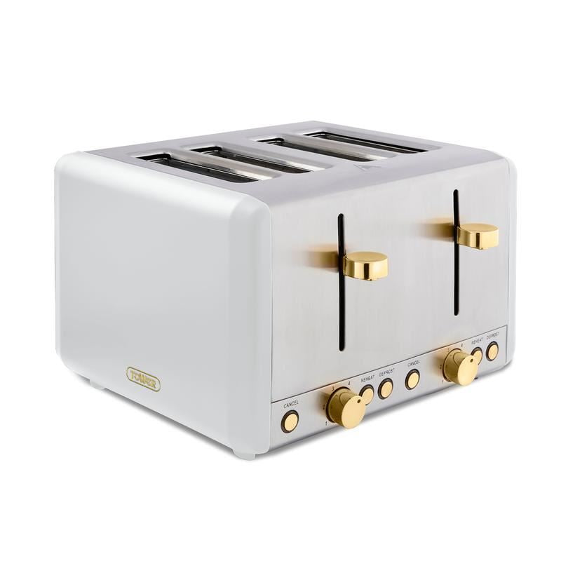 Tower White Cavaletto 4 Slice Stainless Steel Toaster