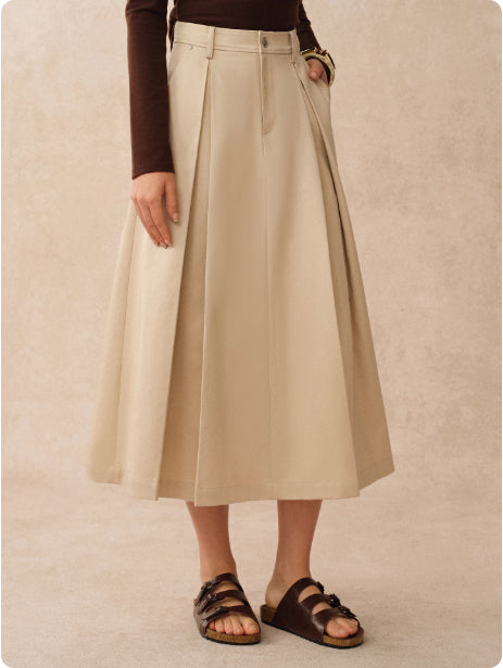Khaki Tencel Cotton Type A Pleated Tooling Skirt