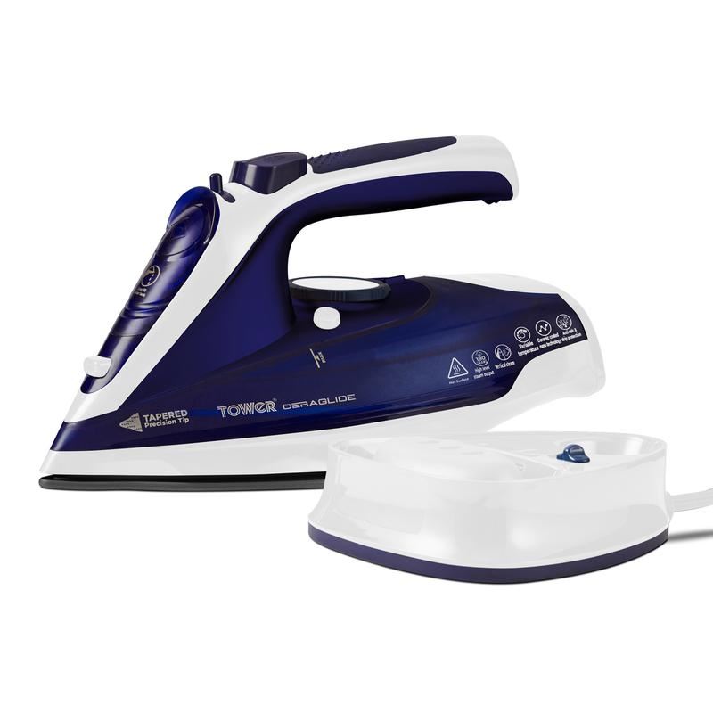 Tower Blue & White CeraGlide 2400W Cord Cordless Steam Iron