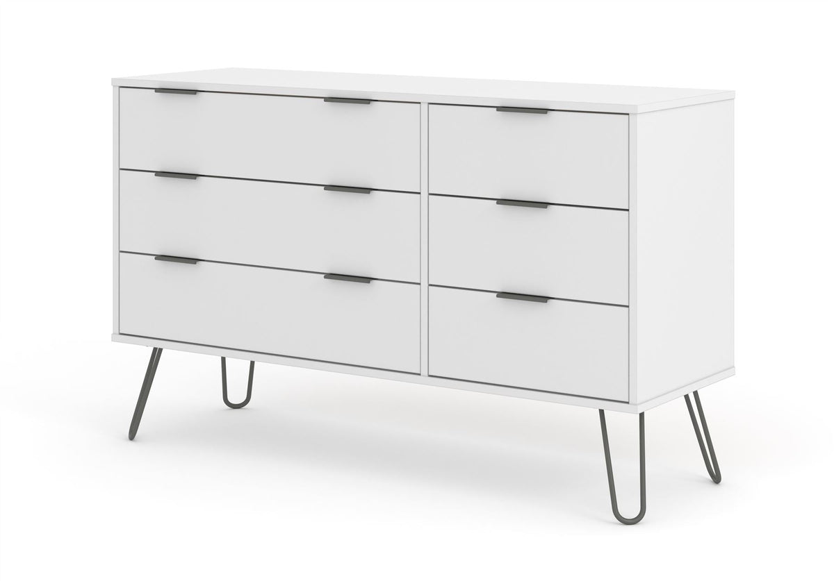 Augusta White 3+3 Drawer Wide Chest Of Drawers
