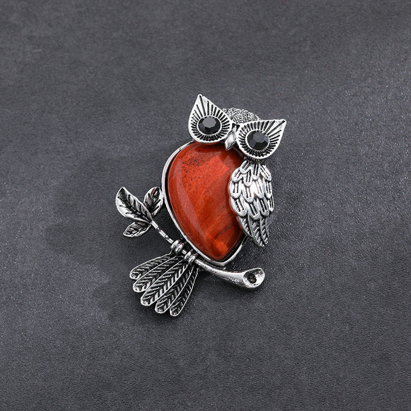 Natural Stone Crystal Pendant Owl Pendant Alloy Accessories Necklace