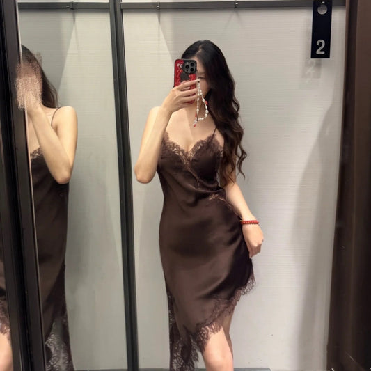Lace Asymmetric Slip Dress