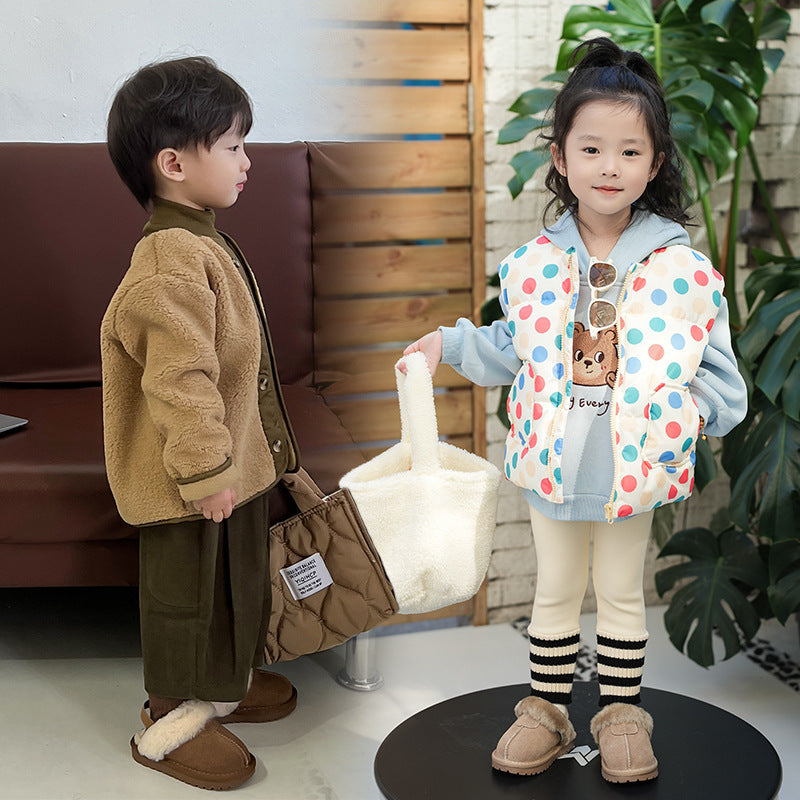 Suede Fleece-lined Cotton Shoes For Children's Walking