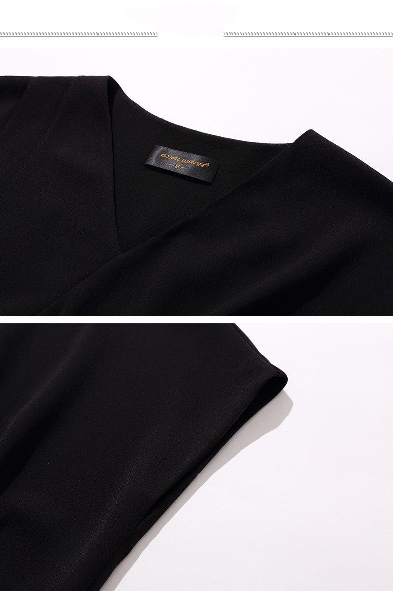 Slim Gradient Pleated Patchwork Black Dress