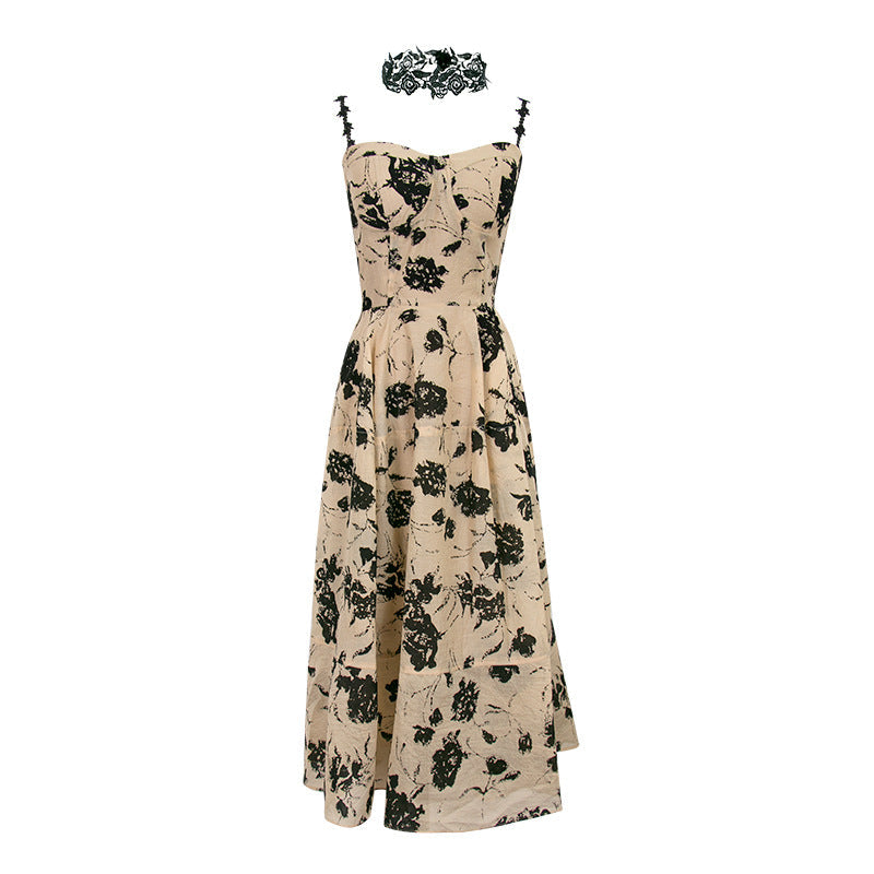 Retro Niche Design Suspender Backless Dress For Women