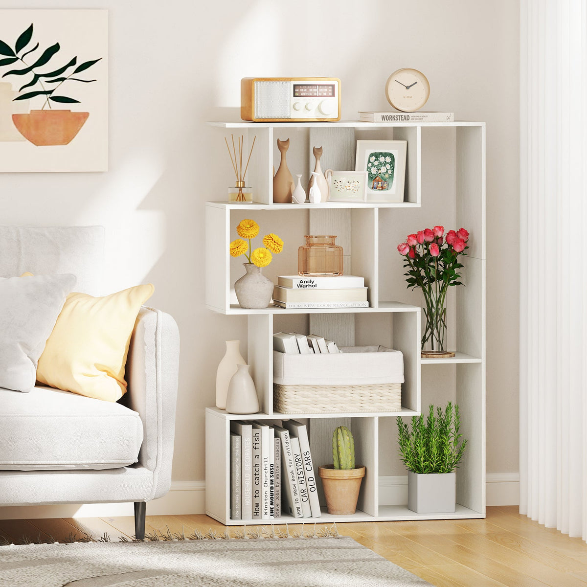 6-Cube Open-back Geometric Bookshelf with Anti-tip Kits-Black