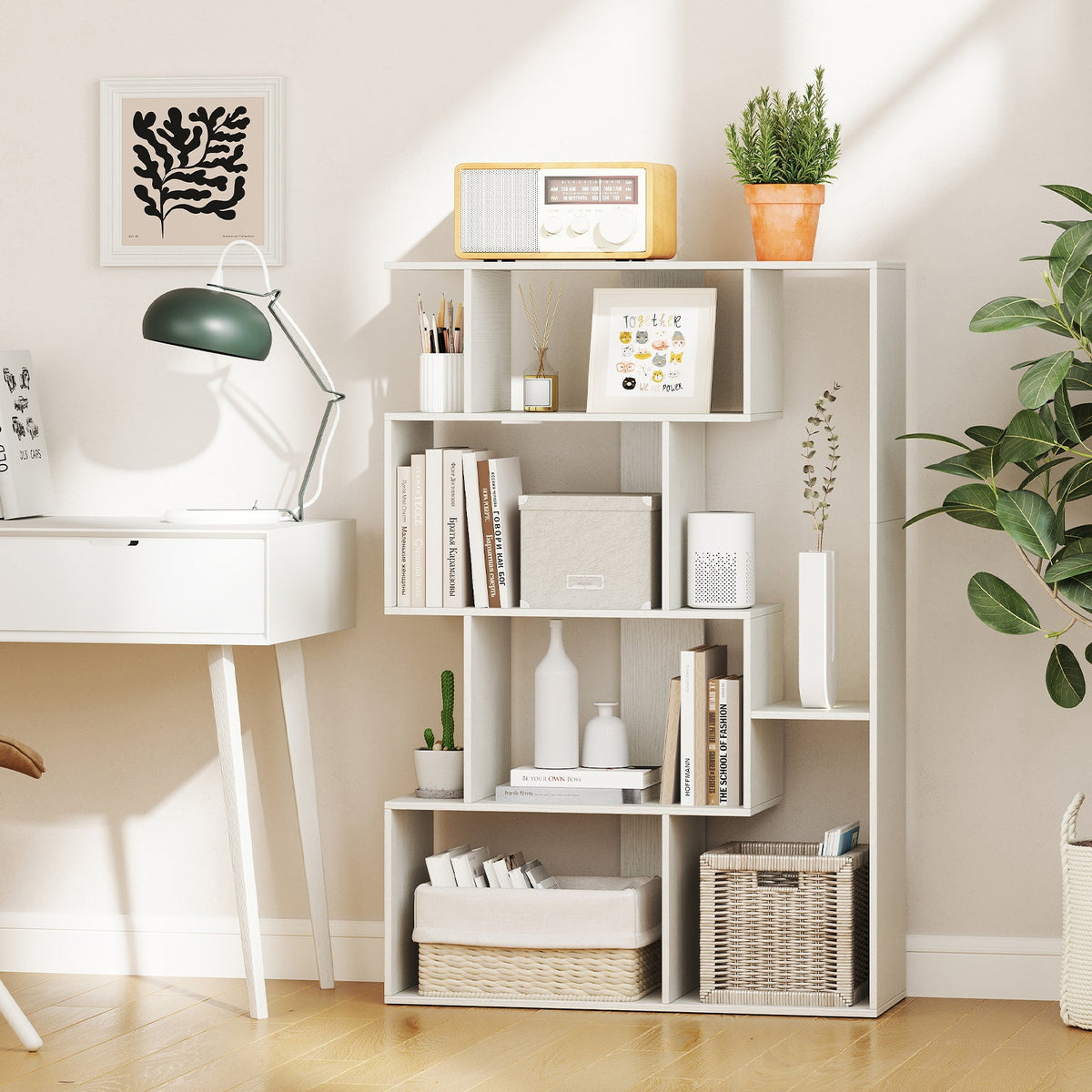 6-Cube Open-back Geometric Bookshelf with Anti-tip Kits-Black