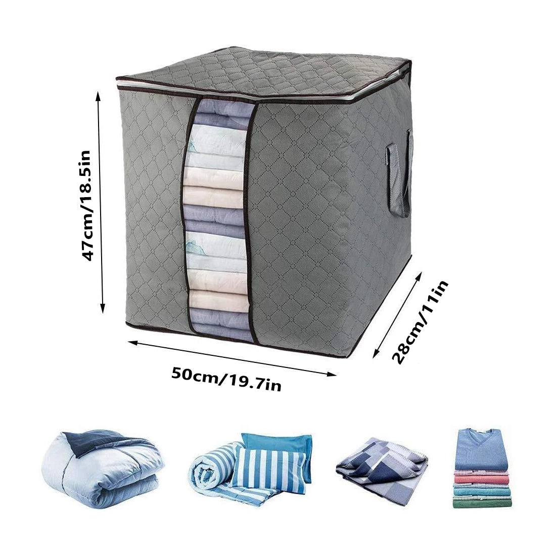 6 Pack 90L Storage Bags with Zips & Handles Grey Clothes Bedding Home Organiser
