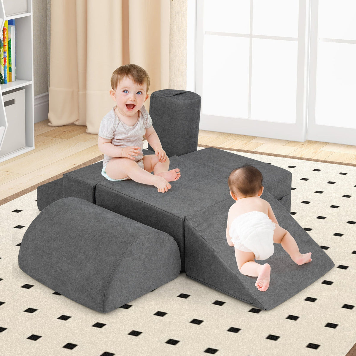 6-Piece Baby Climbing Blocks with Skin-Friendly Chenille Fabric-Grey