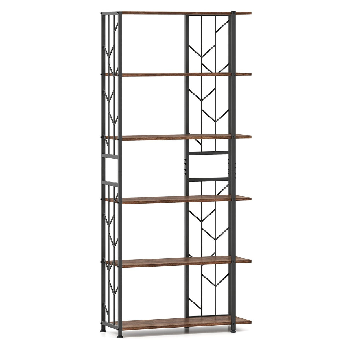 6-Tier Modern Geometric Bookcase with Heavy-duty Metal Frame for Study-White