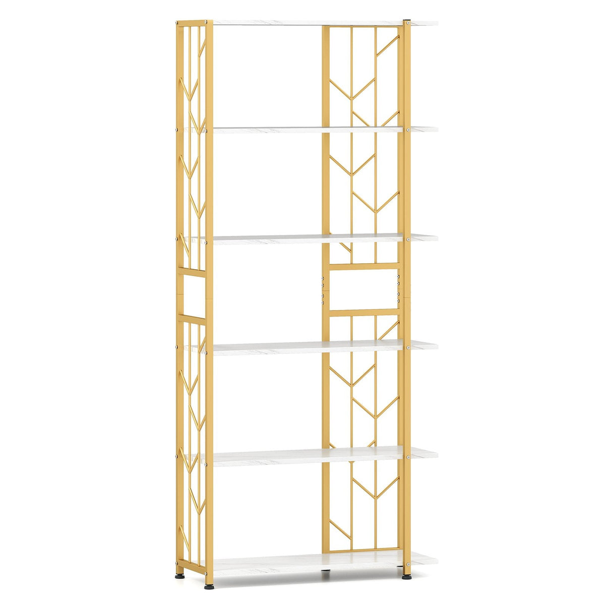 6-Tier Modern Geometric Bookcase with Heavy-duty Metal Frame for Study-White