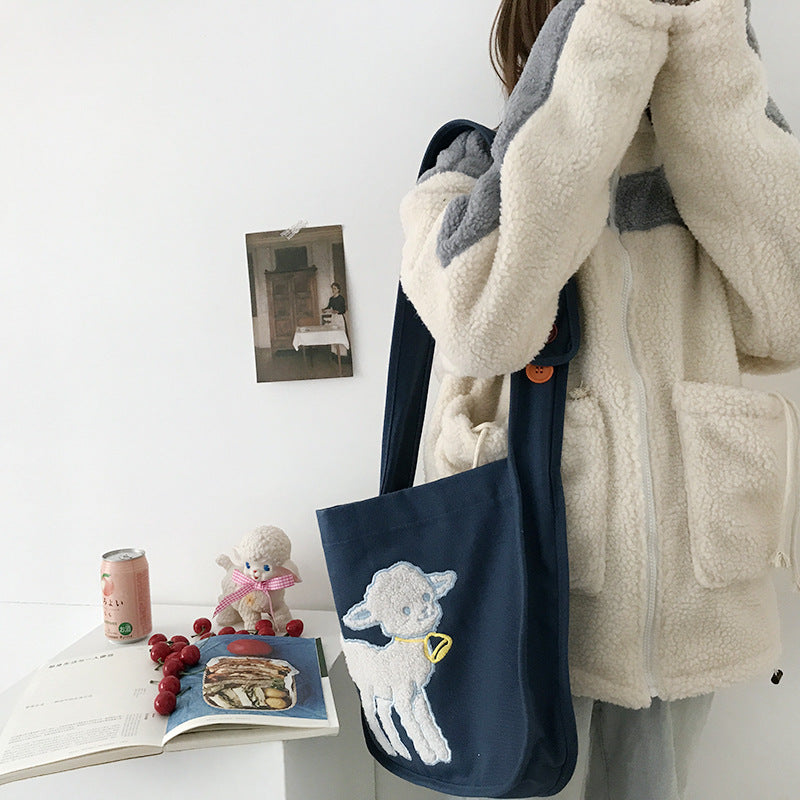 Sheep embroidery wild college style bag