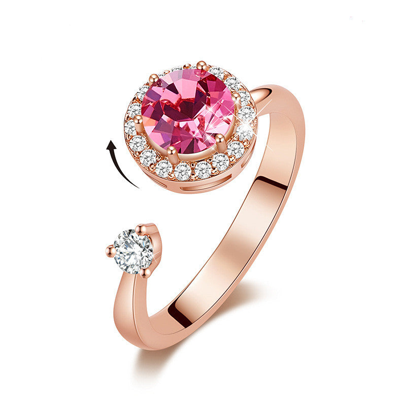 Europe and the United States new personality rotating ring female crystal ring
