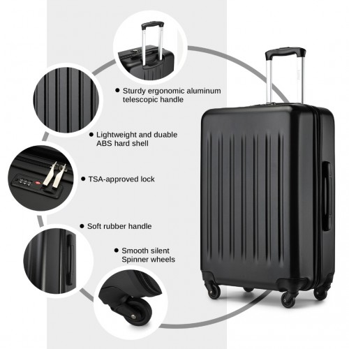 KSK2477 - Kono Durable 28 Inch Expandable ABS Vertical Textured Hard Shell Suitcase with Secure 3-Digit Lock - Black