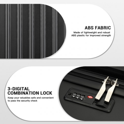 KSK2477 - Kono Durable 28 Inch Expandable ABS Vertical Textured Hard Shell Suitcase with Secure 3-Digit Lock - Black