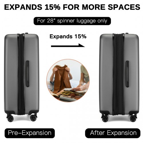 KSK2477 - Kono Durable 28 Inch Expandable ABS Vertical Textured Hard Shell Suitcase with Secure 3-Digit Lock - Grey