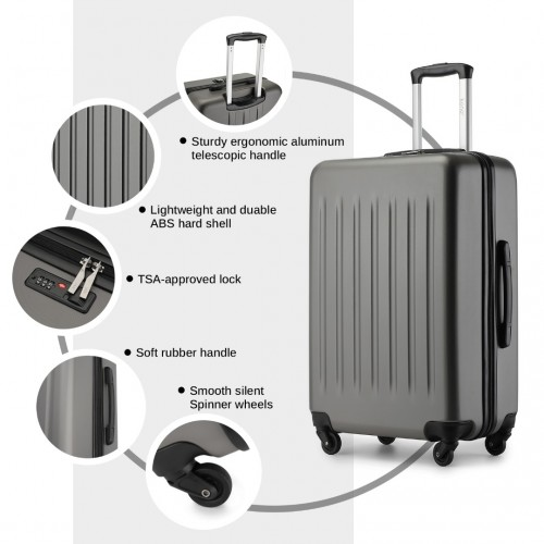 KSK2477 - Kono Durable 28 Inch Expandable ABS Vertical Textured Hard Shell Suitcase with Secure 3-Digit Lock - Grey