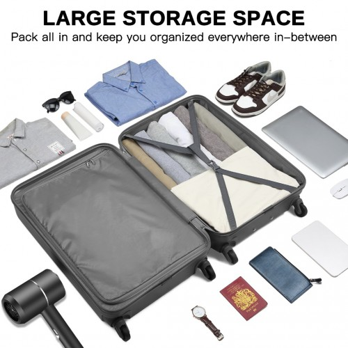 KSK2477 - Kono Durable 28 Inch Expandable ABS Vertical Textured Hard Shell Suitcase with Secure 3-Digit Lock - Grey
