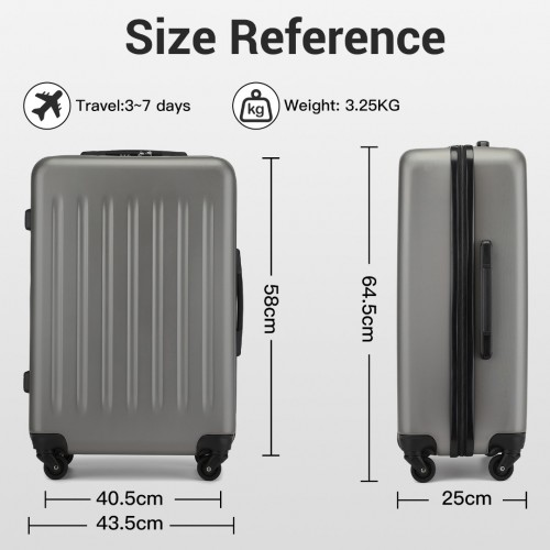 KSK2477 - Kono Durable 24 Inch Lightweight ABS Vertical Textured Check-in Suitcase with Secure 3-Digit Lock - Grey