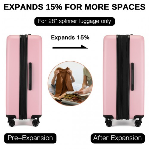 KSK2477 - Kono Durable 28 Inch Expandable ABS Vertical Textured Hard Shell Suitcase with Secure 3-Digit Lock - Pink