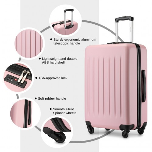 KSK2477 - Kono Durable 28 Inch Expandable ABS Vertical Textured Hard Shell Suitcase with Secure 3-Digit Lock - Pink