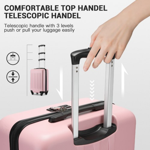 KSK2477 - Kono Durable 28 Inch Expandable ABS Vertical Textured Hard Shell Suitcase with Secure 3-Digit Lock - Pink