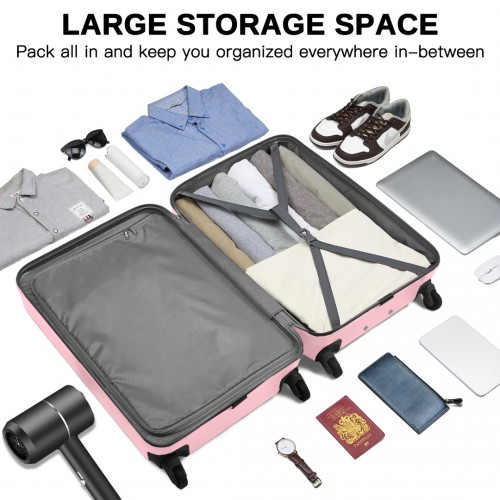 KSK2477 - Kono Durable 28 Inch Expandable ABS Vertical Textured Hard Shell Suitcase with Secure 3-Digit Lock - Pink