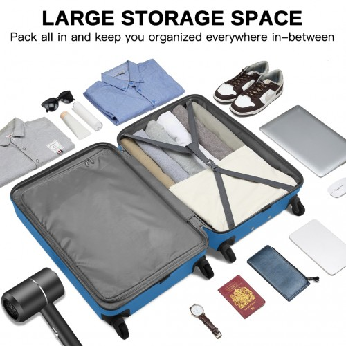 KSK2477 - Kono Durable 28 Inch Expandable ABS Vertical Textured Hard Shell Suitcase with Secure 3-Digit Lock - Navy