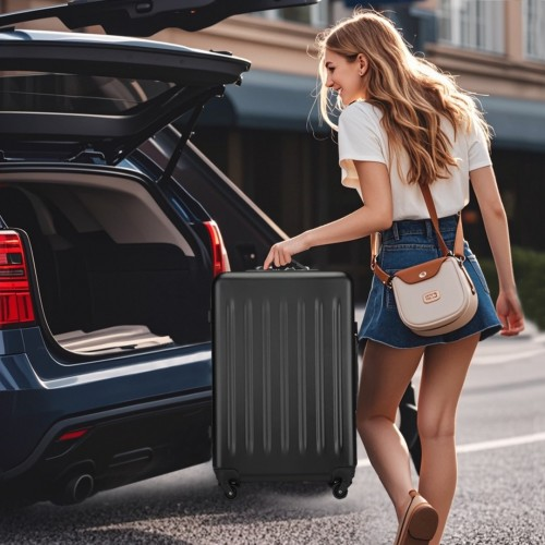 KSK2477 - Kono Durable 24 Inch Lightweight ABS Vertical Textured Check-in Suitcase with Secure 3-Digit Lock - Black