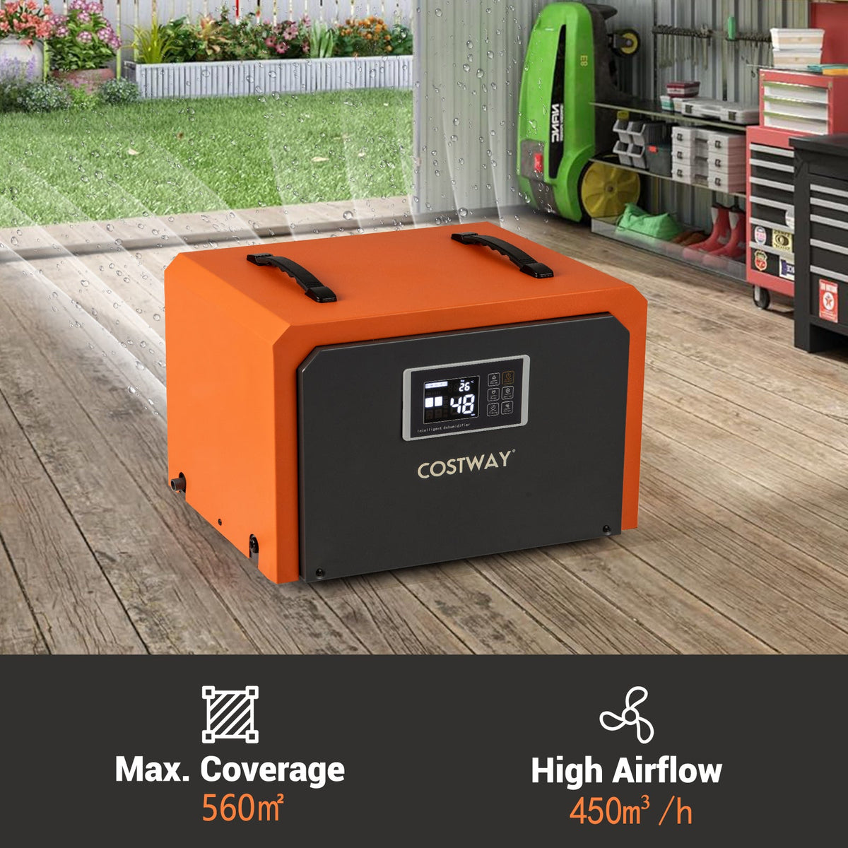 60L Crawl Space Dehumidifier with Drain Hose and 24H Timer-Orange