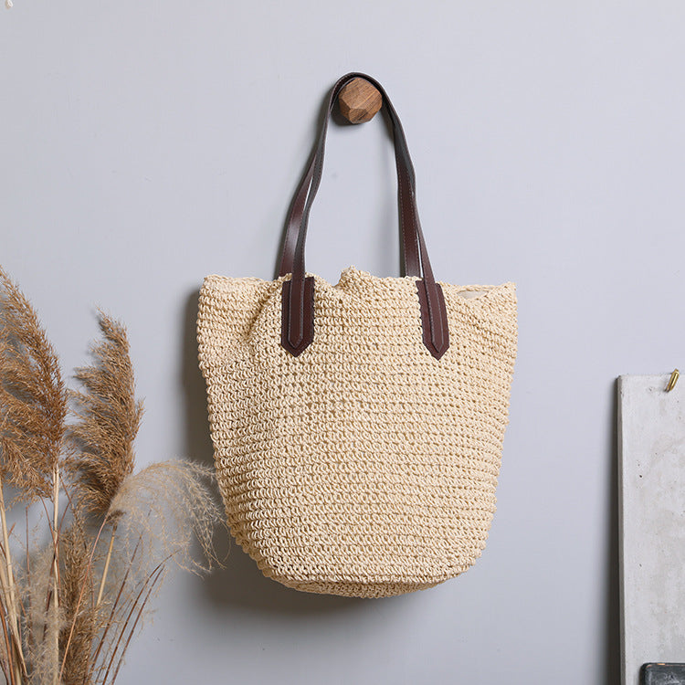 Women's Fashion Simple Large Capacity Retro Straw Bag