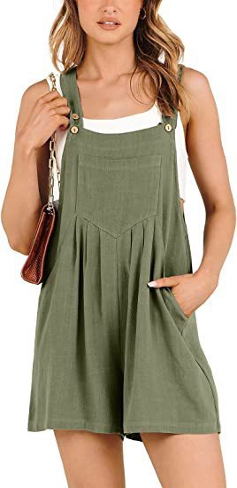 Women's Cotton Linen Short Overalls | Adjustable Strap Summer Jumpsuit