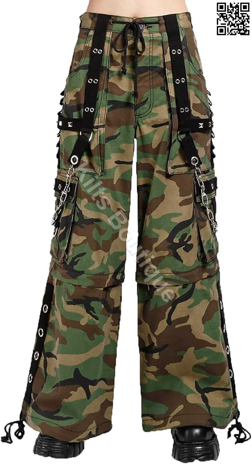 Camouflage Jungleland Gothic Cyber Trouser Bondage Pant Punk Shorts Metal Studs Trouser Pant