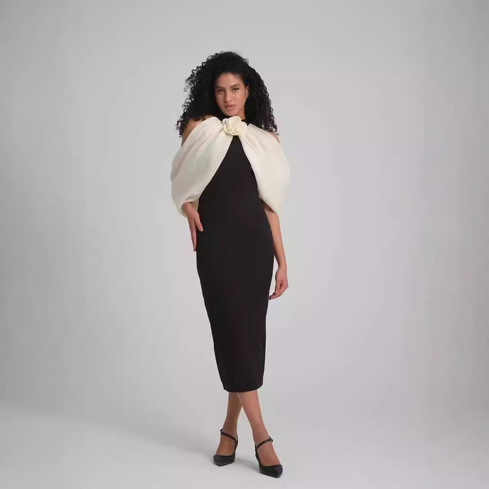Black Senior Backless Bandage Sheath Off-the-shoulder Dress