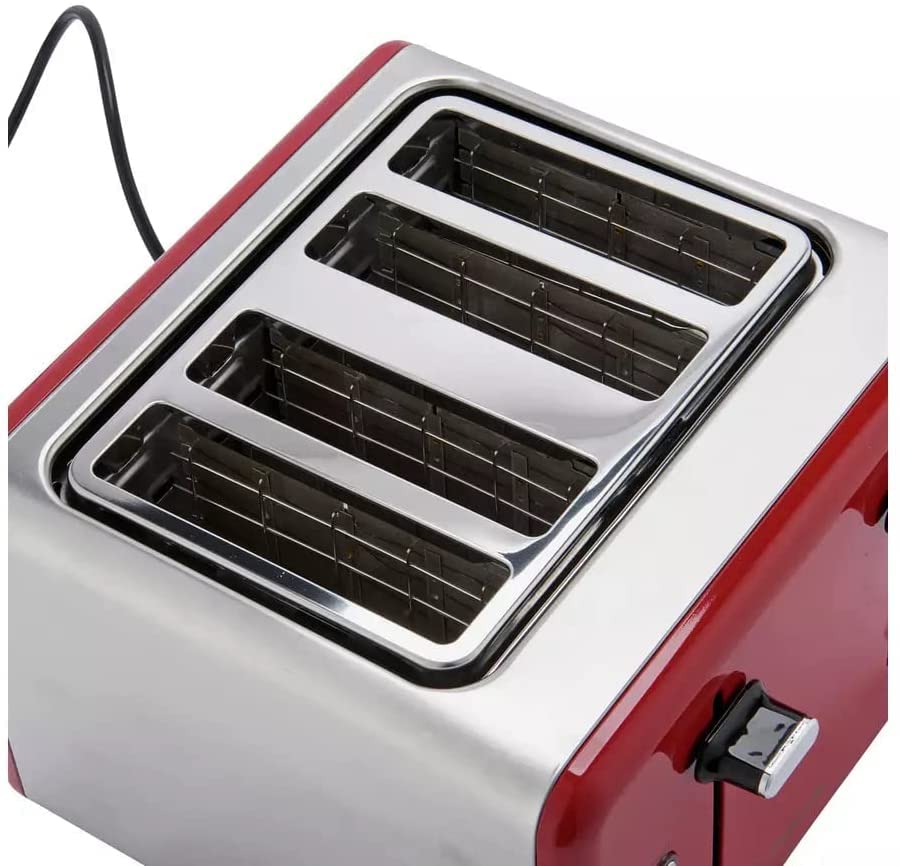 Cookworks 4 Slice Toaster Its Brushed Stainless-Steel And Red Design