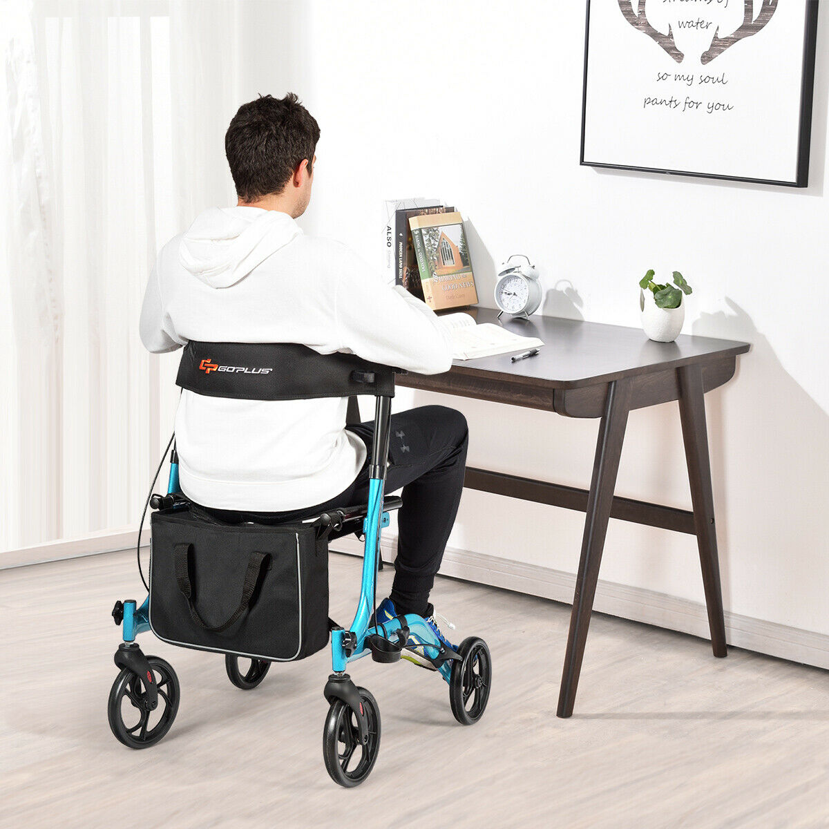 Folding Aluminium Rollator Walker Mobility Aid With 4 Wheels-Black
