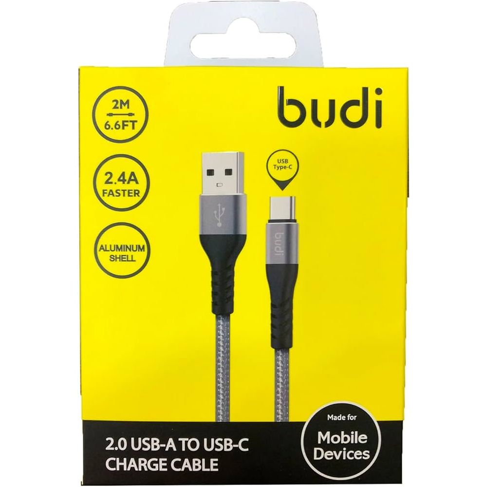 Budi 2m Nylon Braided USB-C Fast Charging Cable – Grey