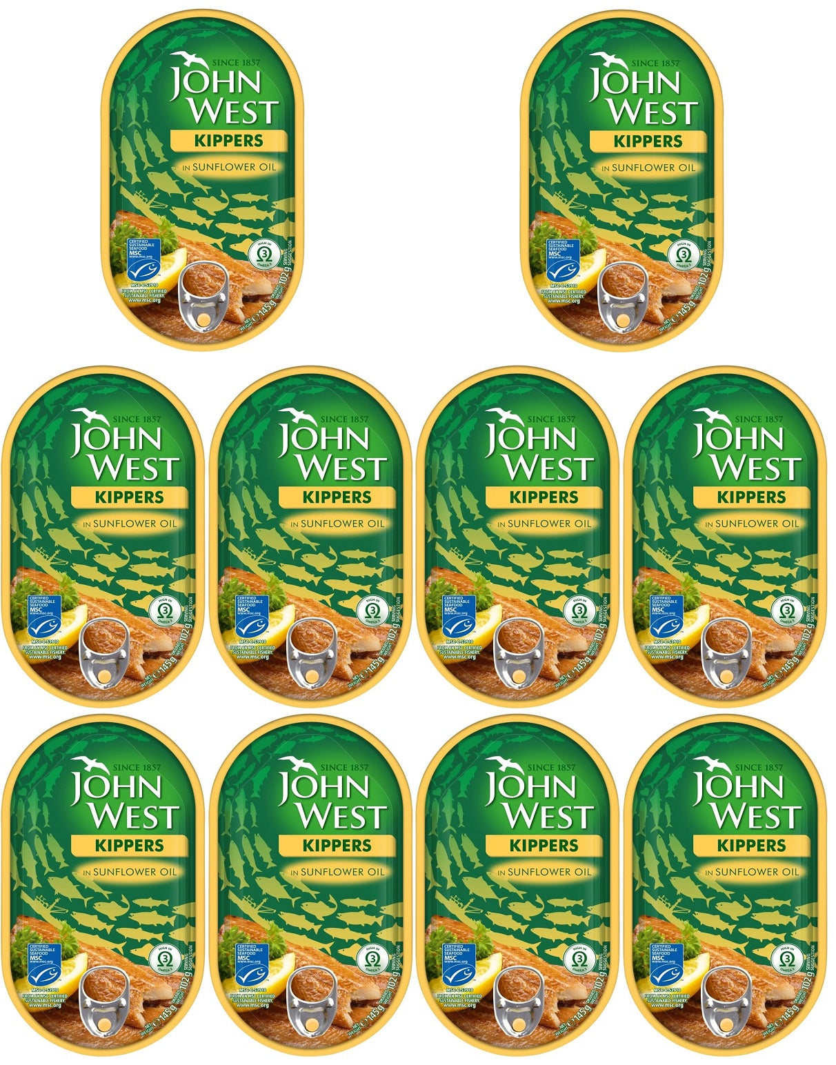 John West Kipper Fillets in Sunflower Oil - 10 x 145g