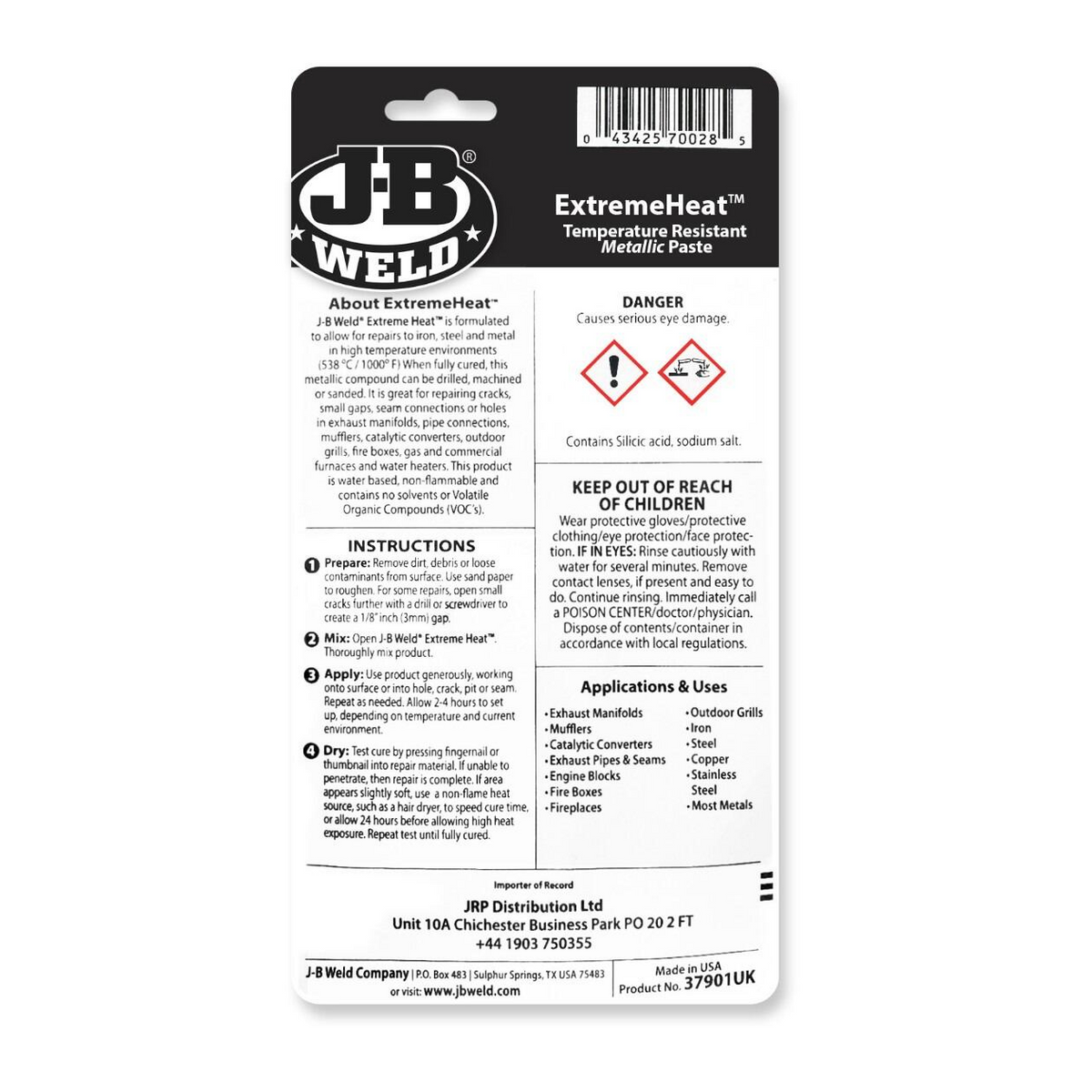 J-B Weld ExtremeHeat Metallic Paste - High Temperature Repair for Exhausts & More