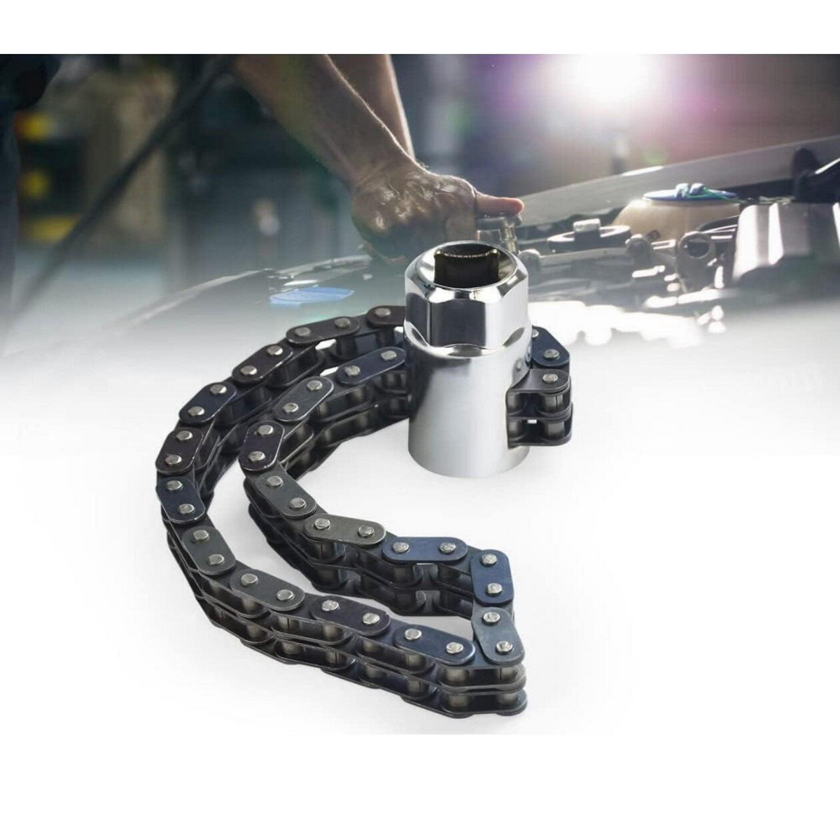Double Chain Oil Filter Wrench 1/2" Drive - Heavy Duty Filter Remover Tool