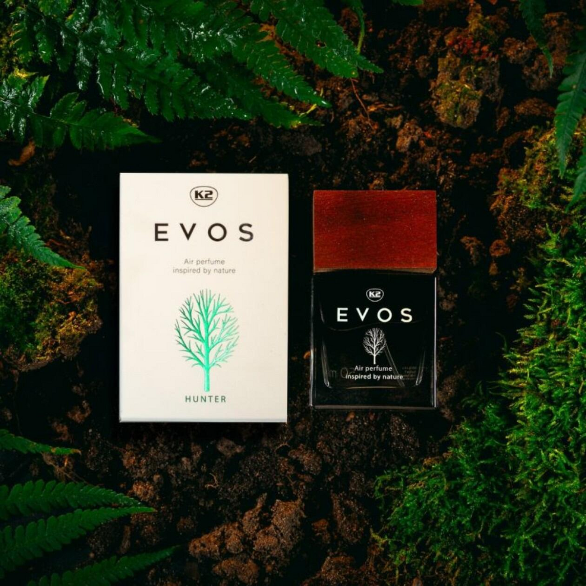 K2 EVOS HUNTER Car Perfume - 50ml Bergamot, Geranium, and Moss Scent